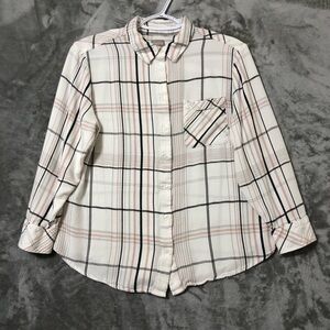 Chico's Women Button Up Shirt Size 2P Plaid Casual Petite Office